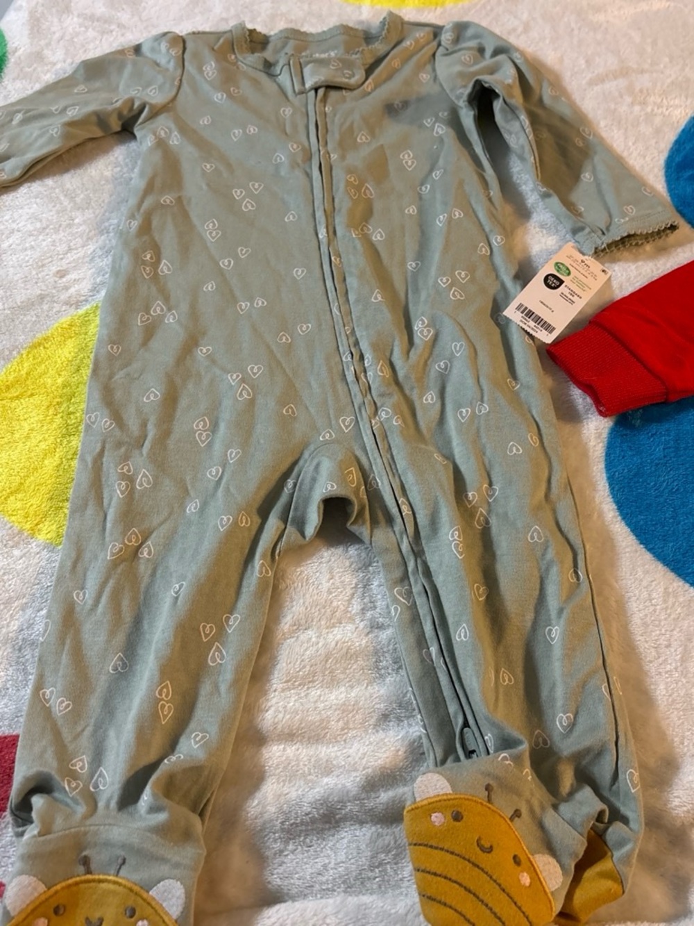 Carter's Sage Green Heart Print Footed One-Piece